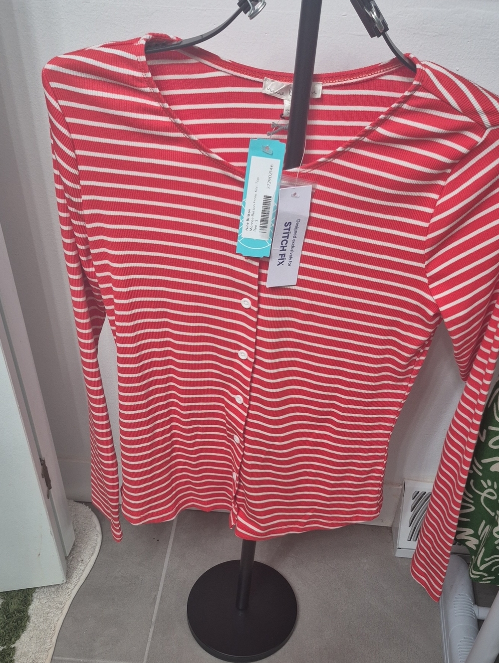 nine britton Red & White Striped Button-Front Top